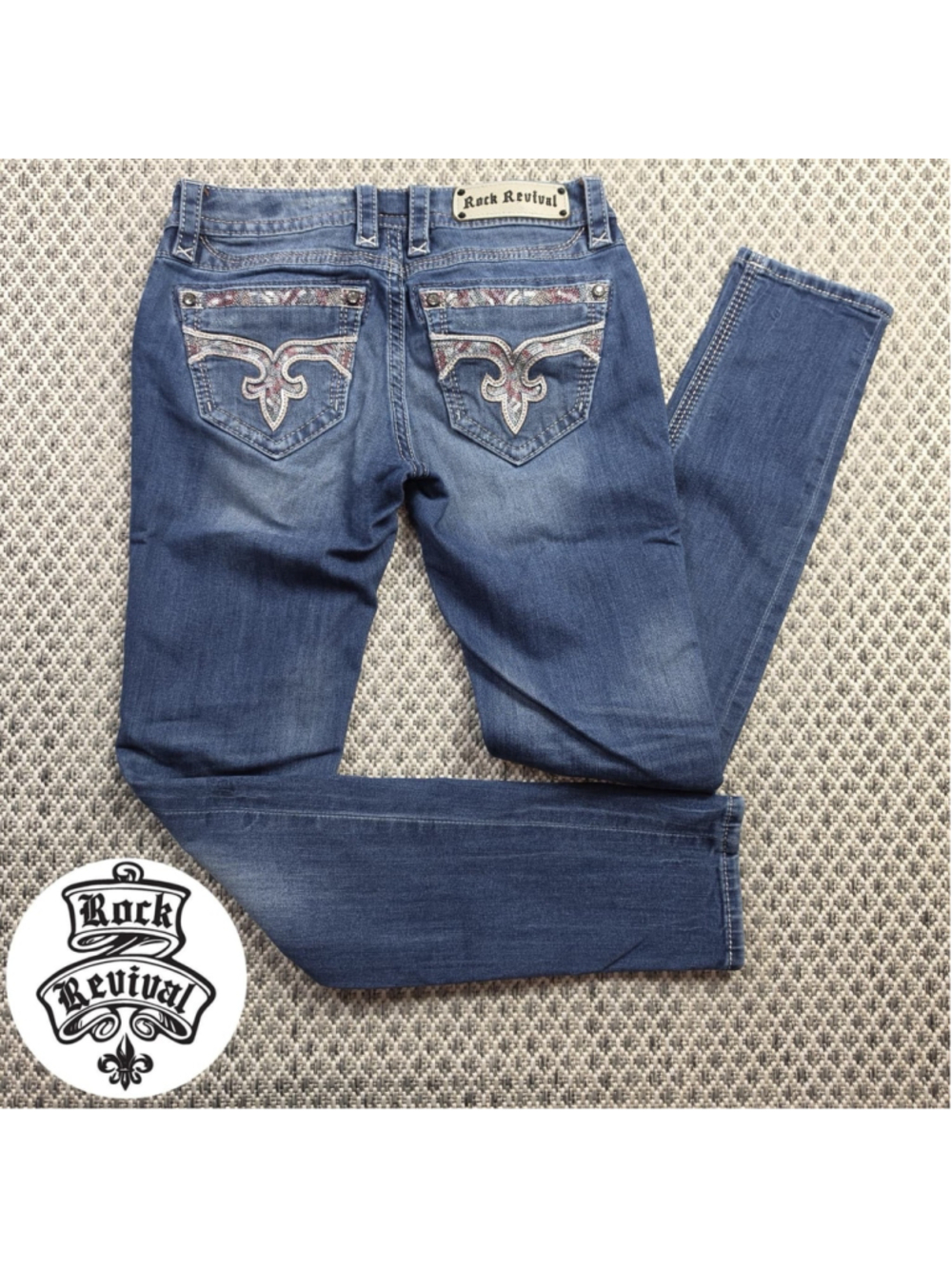 Rock Revival Sanny Womens 28 Skinny Jeans Y2K Bling Embellished Dark Wash
